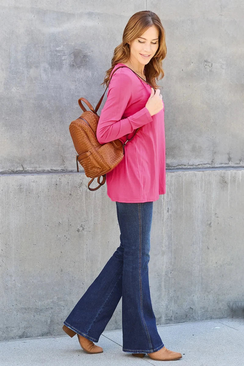 Essential V - Neck Long Sleeve Top – Everyday Comfort Fit | QBA - Q.B.Accessories