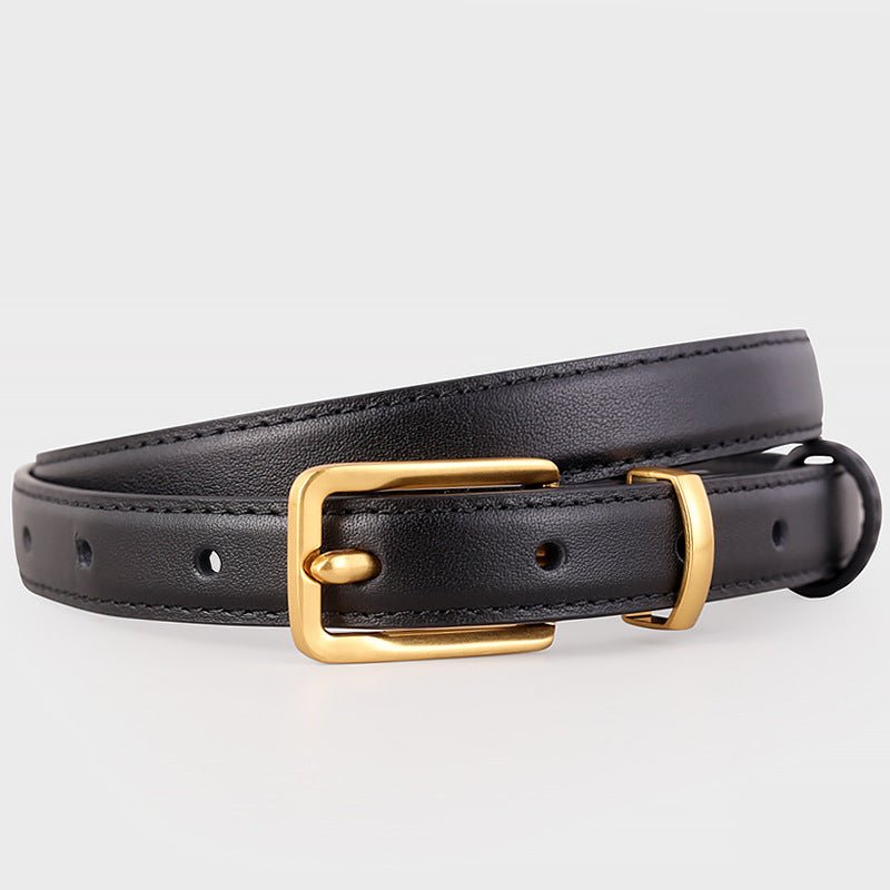 Leather Skinny Belt with Golden Buckle - Q.B.Accessories