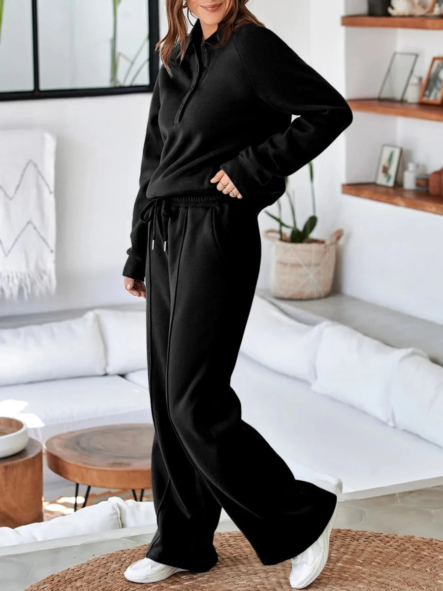 Collared Sweatshirt and High Waist Pants Active Set - Q.B.Accessories