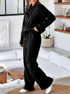Collared Sweatshirt and High Waist Pants Active Set - Q.B.Accessories