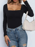 Square Neck Long Sleeve Bodysuit - Q.B.Accessories
