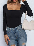 Square Neck Long Sleeve Bodysuit - Q.B.Accessories