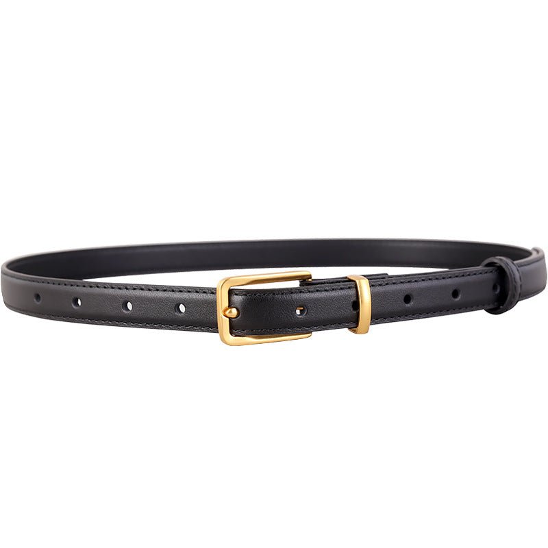 Leather Skinny Belt with Golden Buckle - Q.B.Accessories