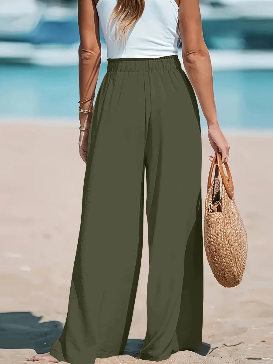 Full Size Drawstring Waist Wide Leg Pants Plus Size - Q.B.Accessories
