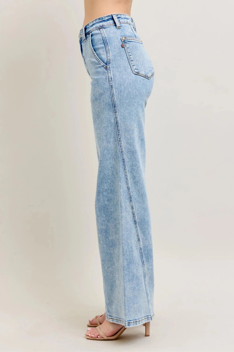 Judy Blue Full Size High Waist Wide Leg Jeans with Skewed Inseam Plus Size - Q.B.Accessories