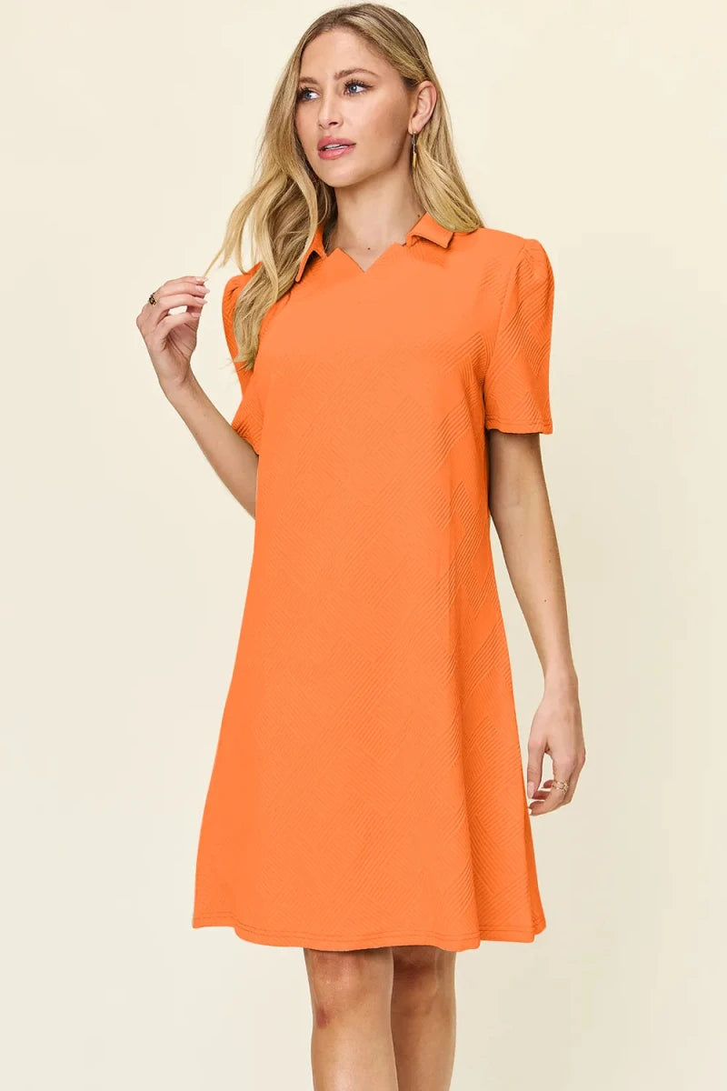 Double Take Full Size Texture Collared Neck Short Sleeve Dress - Q.B.Accessories