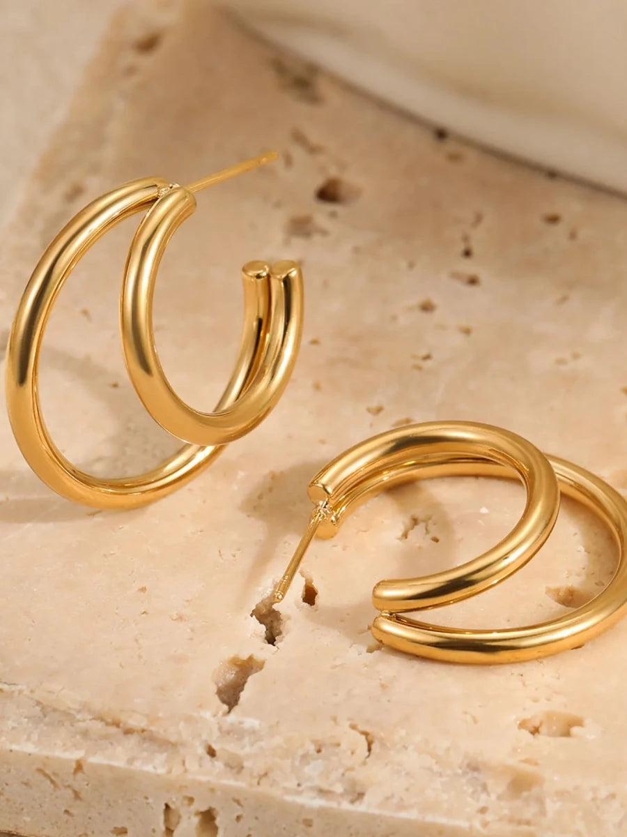 18K Gold-Plated Stainless Steel Hoop Earrings - Q.B.Accessories