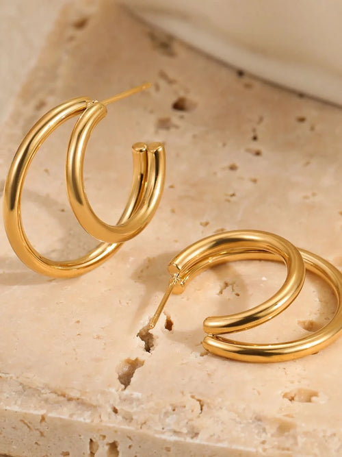 18K Gold-Plated Stainless Steel Hoop Earrings - Q.B.Accessories