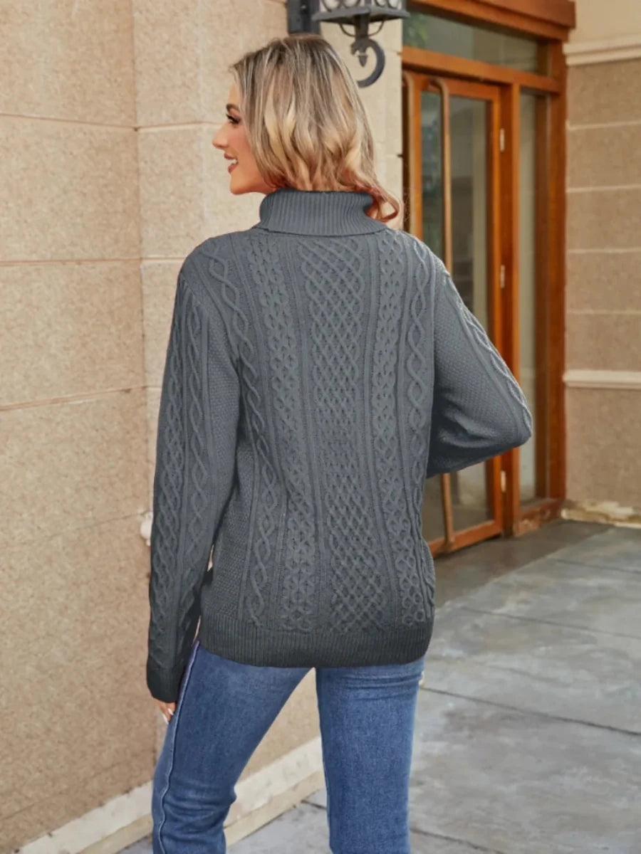Women’s Cable-Knit Mock-Neck Sweater - Q.B.Accessories