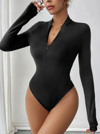 Perfee Half Zip Long Sleeve Bodysuit - Q.B.Accessories