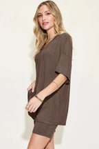Basic Bae Full Size V - Neck Drop Shoulder T-Shirt and Shorts Set - Q.B.Accessories