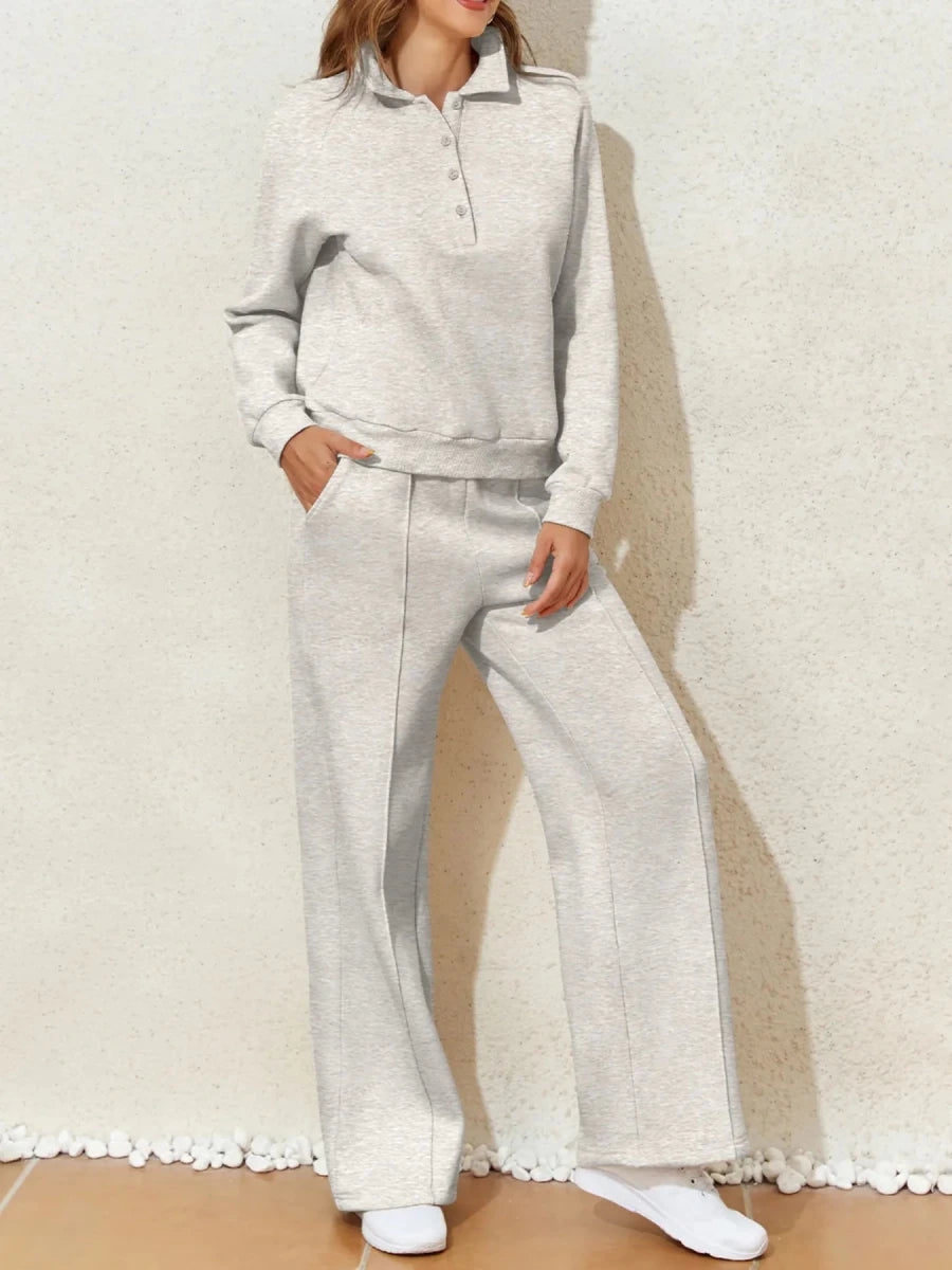 Collared Sweatshirt and High Waist Pants Active Set - Q.B.Accessories