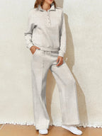 Collared Sweatshirt and High Waist Pants Active Set - Q.B.Accessories