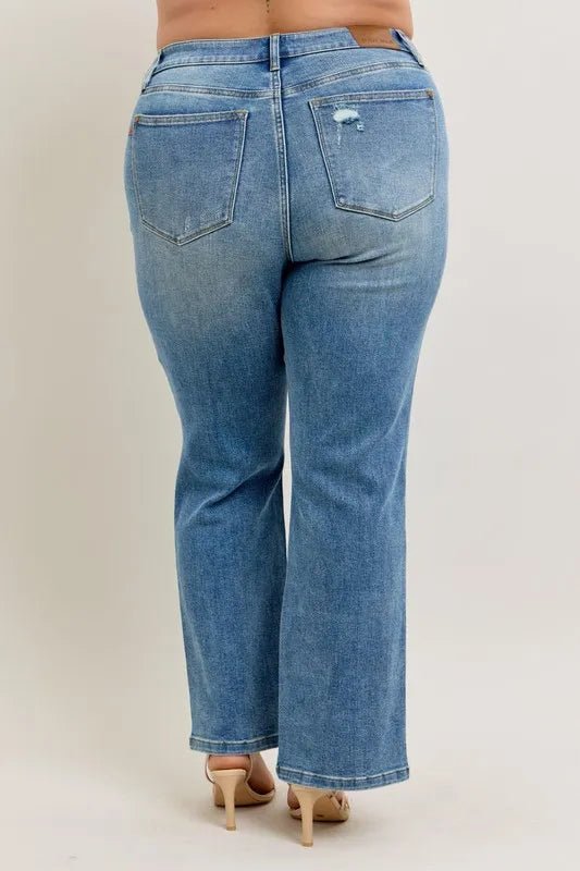 Judy Blue Full Size High Waist Vintage Wash Front Seam & Slit Straight Plus Size - Q.B.Accessories