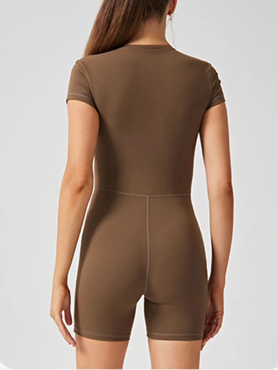 Half Zip Short Sleeve Active Romper - Q.B.Accessories