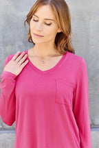 Essential V - Neck Long Sleeve Top – Everyday Comfort Fit | QBA - Q.B.Accessories
