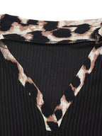 Leopard Trim Ribbed Knit Bodysuit - Q.B.Accessories