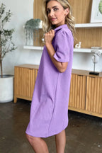Double Take Full Size Texture Collared Neck Short Sleeve Dress - Q.B.Accessories