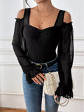 Cold Shoulder Flounce Sleeve Bodysuit - Q.B.Accessories