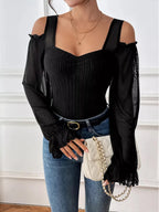 Cold Shoulder Flounce Sleeve Bodysuit - Q.B.Accessories