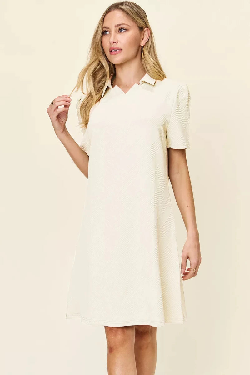 Double Take Full Size Texture Collared Neck Short Sleeve Dress - Q.B.Accessories