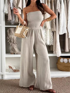 Smocked Wide-Leg Tube Jumpsuit - Q.B.Accessories