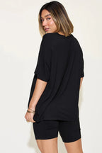 Basic Bae Full Size V - Neck Drop Shoulder T-Shirt and Shorts Set - Q.B.Accessories