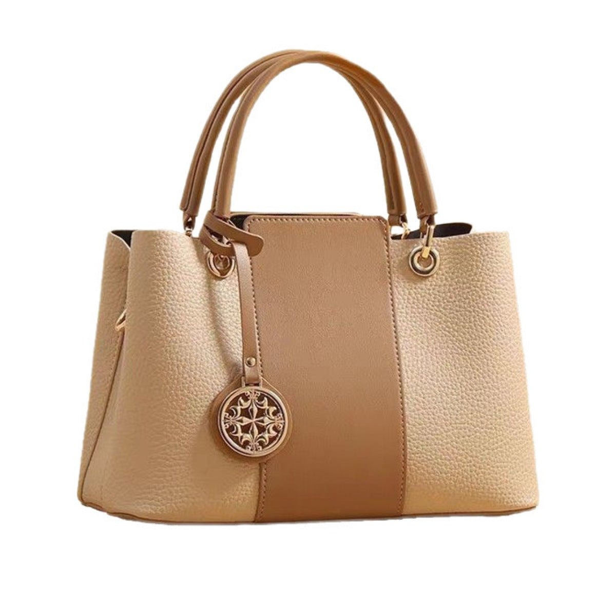 Two-Tone Leather Top Handle Handbag - Q.B.Accessories