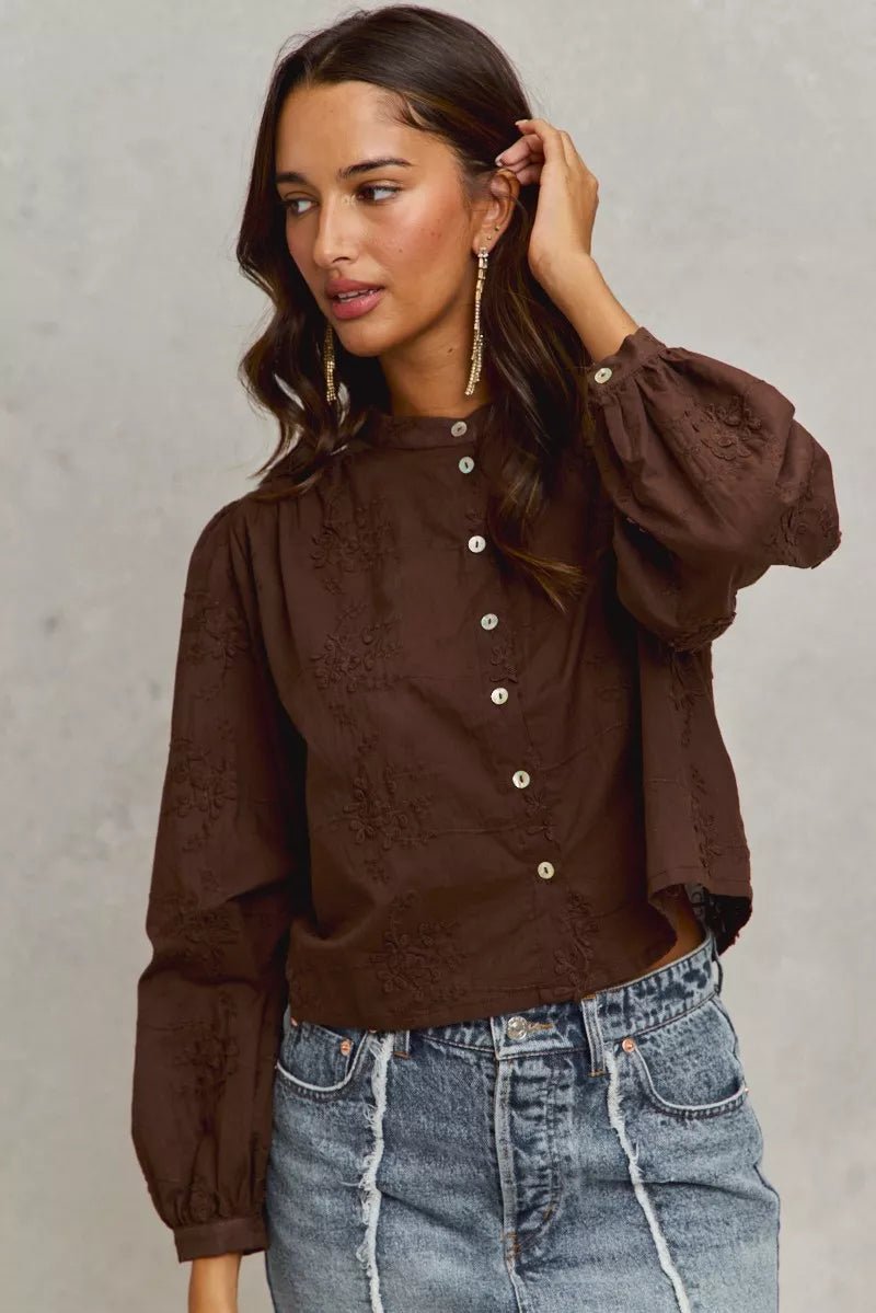 3D Floral Button - Up Blouse – Elegant Statement Piece | QBA - Q.B.Accessories