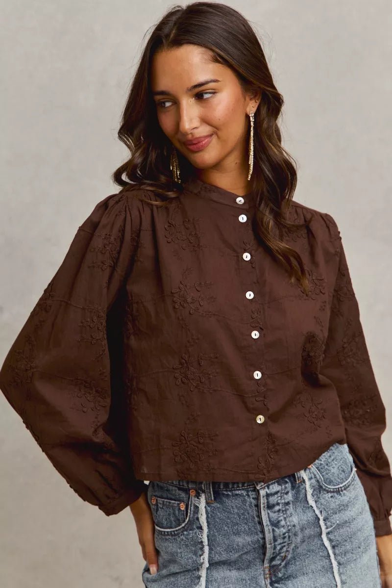 3D Floral Button - Up Blouse – Elegant Statement Piece | QBA - Q.B.Accessories