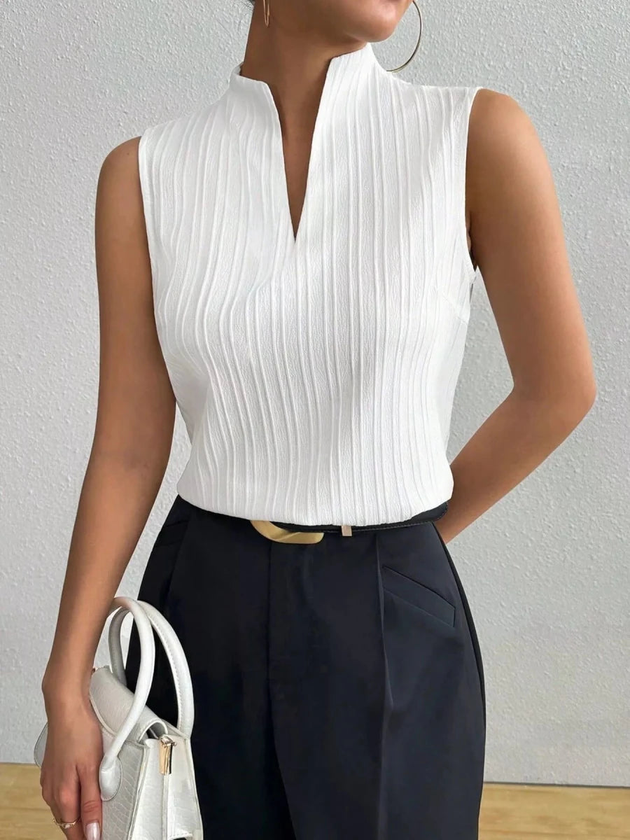 Texture Notched Sleeveless Top - Q.B.Accessories