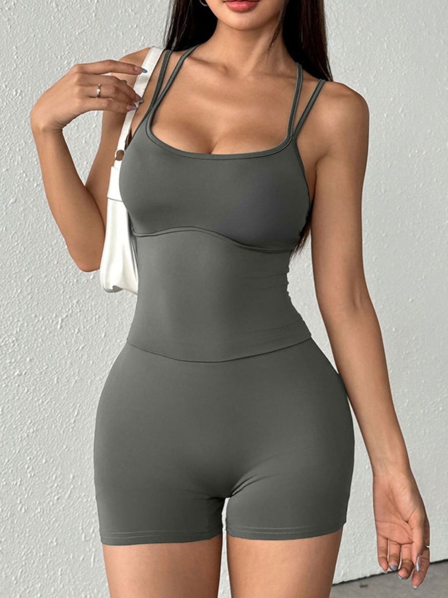 Double Spaghetti Strap Active Romper - Q.B.Accessories