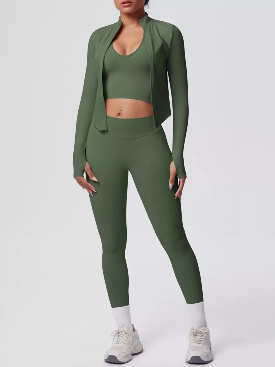 Three-Piece Zip-Up Activewear Set - Q.B.Accessories