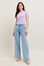 Judy Blue Full Size High Waist Wide Leg Jeans with Skewed Inseam Plus Size - Q.B.Accessories