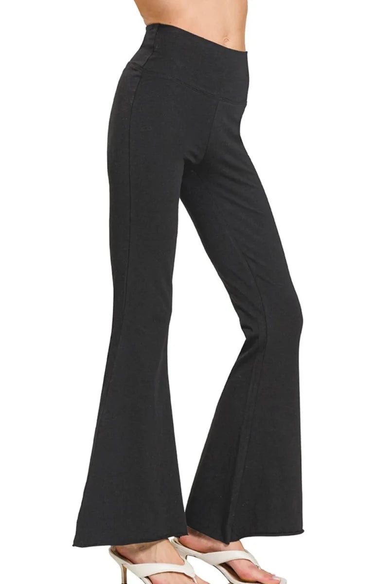 Zenana Raw Edge Hem Flare Yoga Pants - Q.B.Accessories