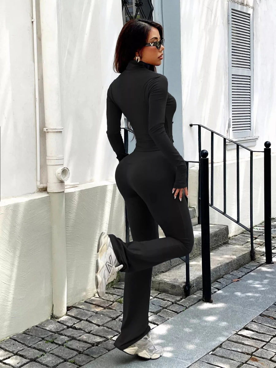 Zip Up Long Sleeve Outerwear and Pants Active Set - Q.B.Accessories