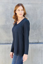Essential V - Neck Long Sleeve Top – Everyday Comfort Fit | QBA - Q.B.Accessories