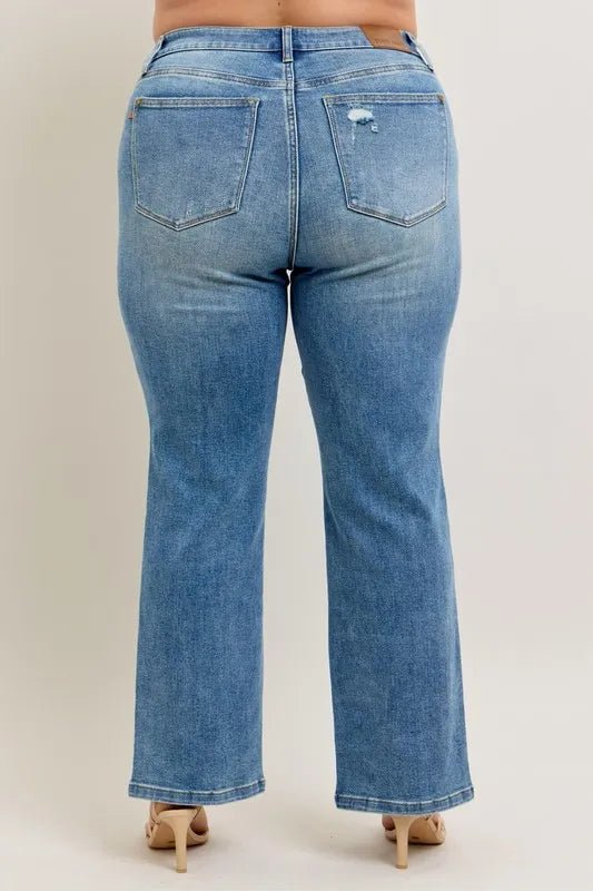 Judy Blue Full Size High Waist Vintage Wash Front Seam & Slit Straight Plus Size - Q.B.Accessories