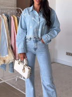 Embroidered Cropped Denim Shirt - Q.B.Accessories