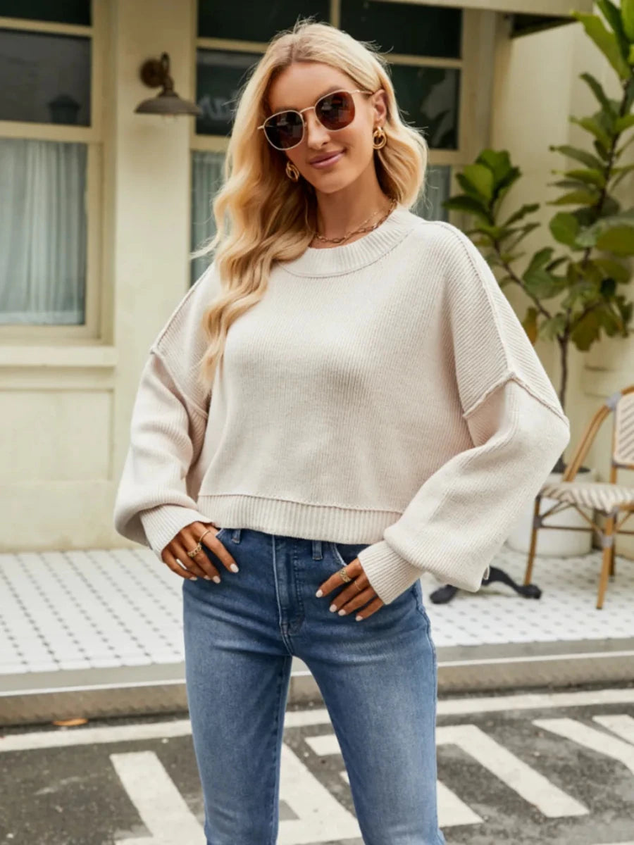 Women’s Lantern-Sleeve Knit Sweater - Q.B.Accessories