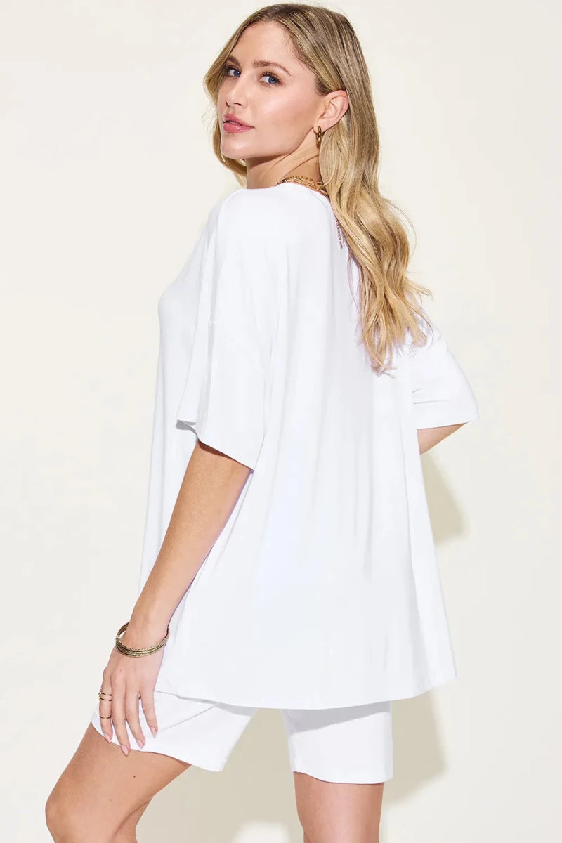Basic Bae Full Size V - Neck Drop Shoulder T-Shirt and Shorts Set - Q.B.Accessories