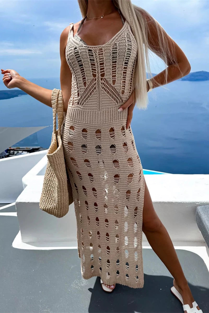 Openwork Slit Scoop Neck Sleeveless Cover Up - Q.B.Accessories