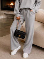 Ribbed Quarter-Zip Wide-Leg Pants Set - Q.B.Accessories