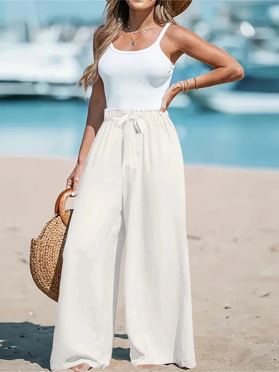 Full Size Drawstring Waist Wide Leg Pants Plus Size - Q.B.Accessories