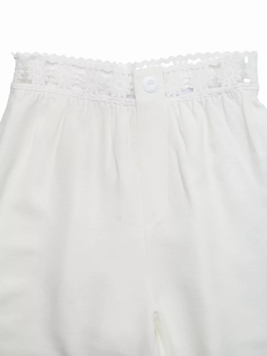 High Waist Wide Leg Pants with Crochet Trim - Q.B.Accessories
