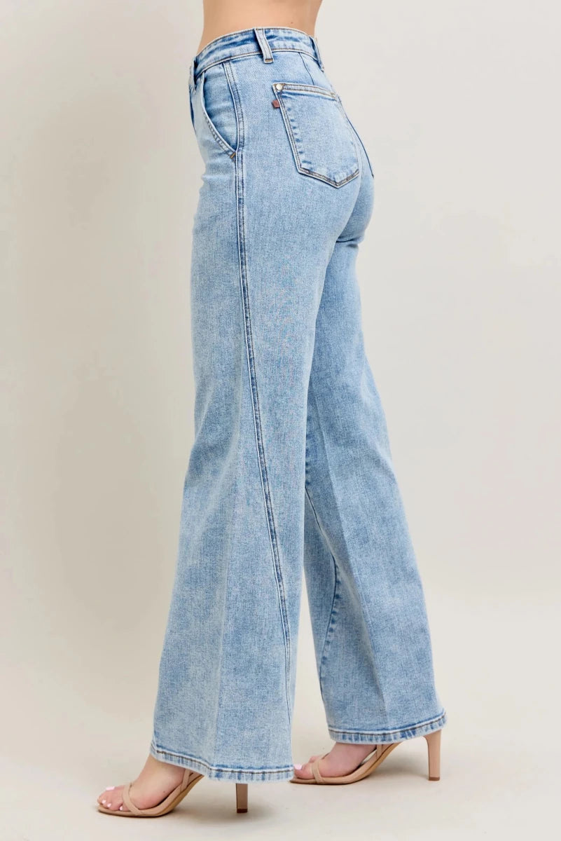 Judy Blue Full Size High Waist Wide Leg Jeans with Skewed Inseam Plus Size - Q.B.Accessories