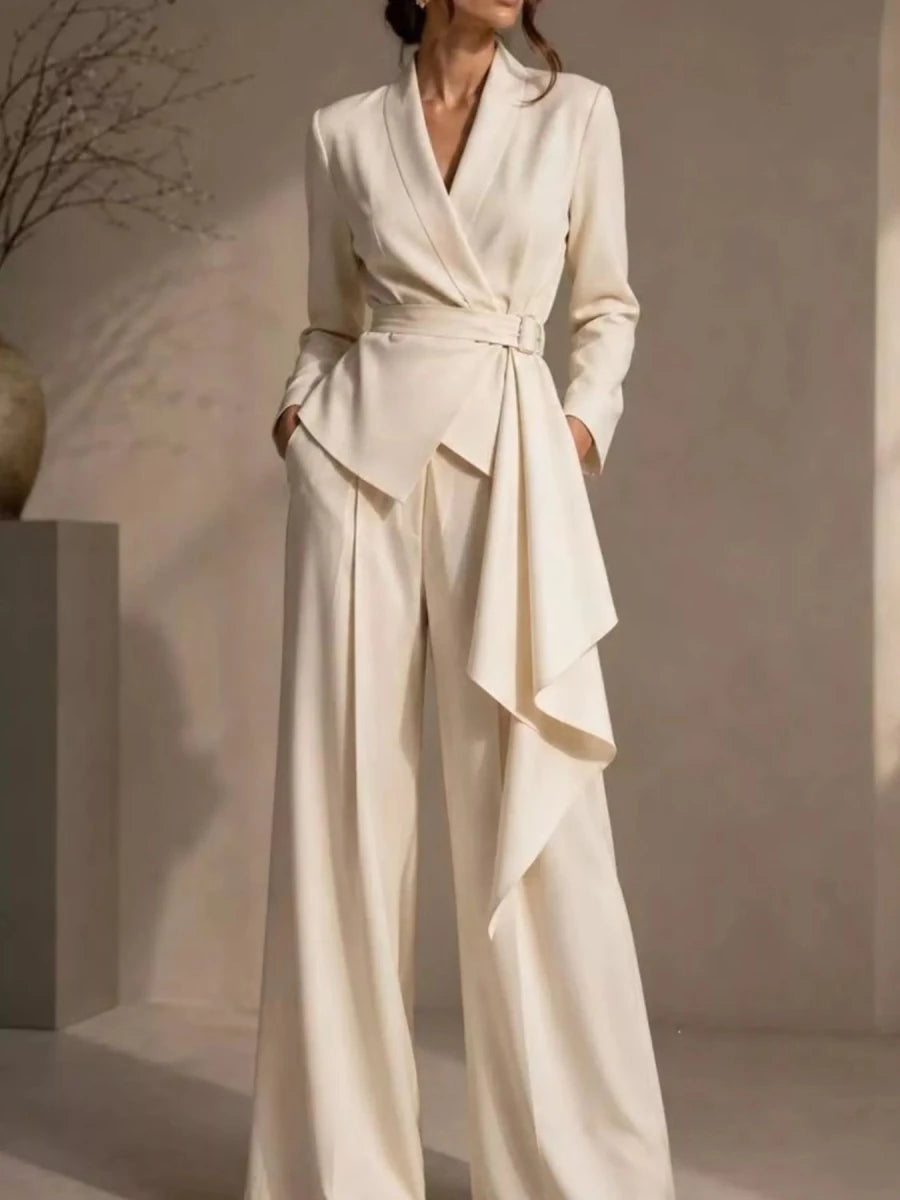 Belted Blazer & Wide-Leg Pants Set - Q.B.Accessories