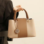 Two-Tone Leather Top Handle Handbag - Q.B.Accessories