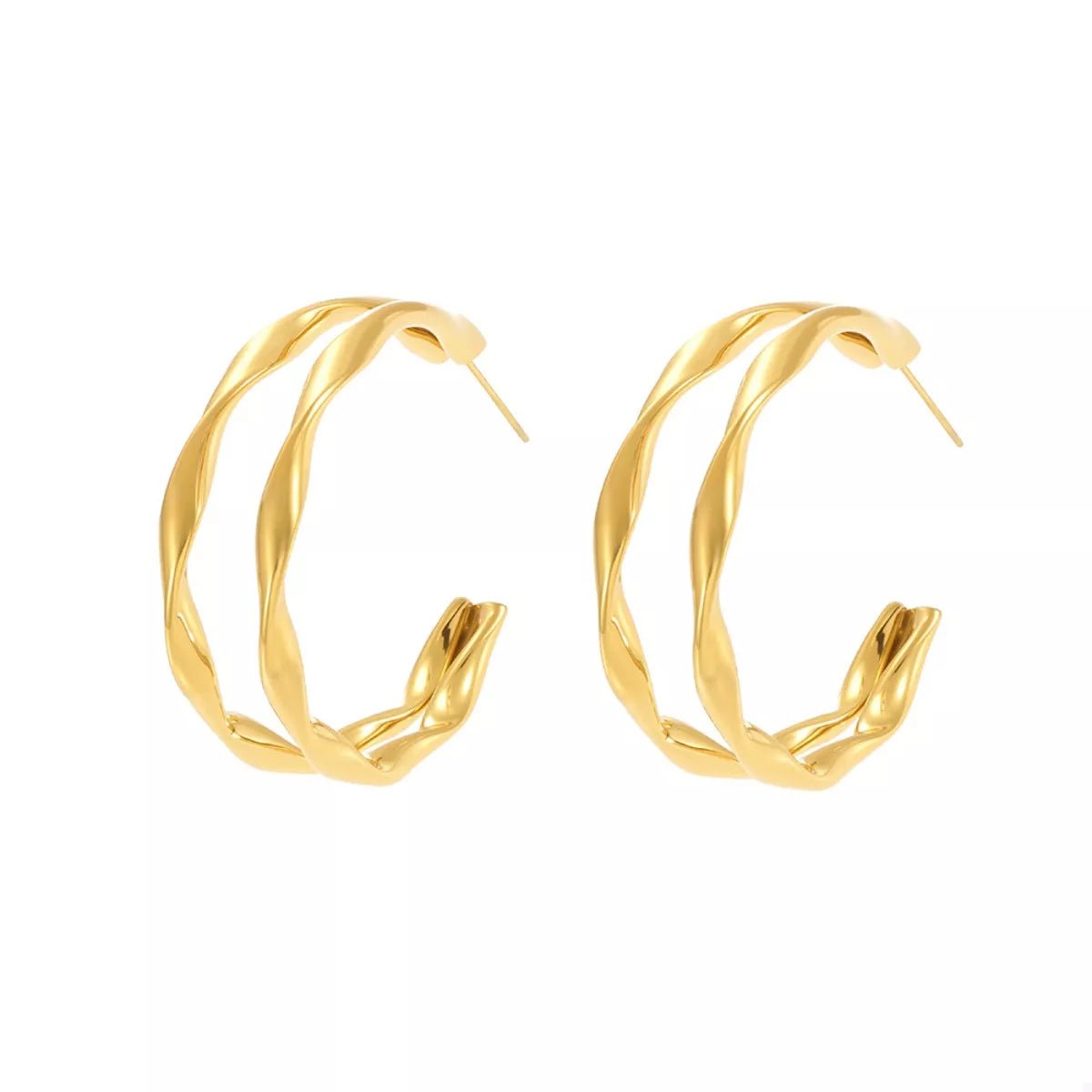 18K Gold-Plated Chunky Twisted Hoop Earrings - Q.B.Accessories