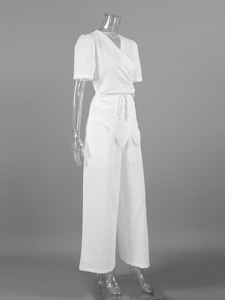 Wrap Top & Wide Leg Pants Set - Q.B.Accessories